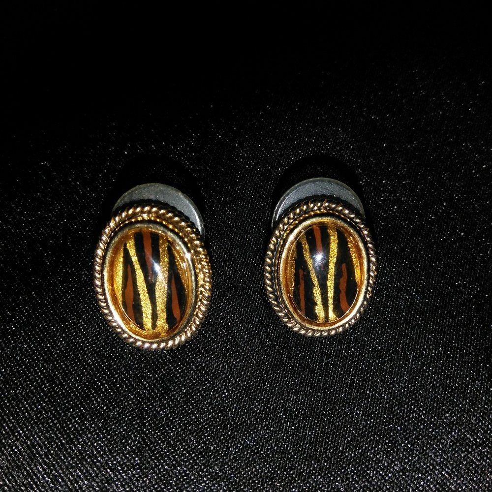 Vintage Gold Tone Tiger's Eye Earrings